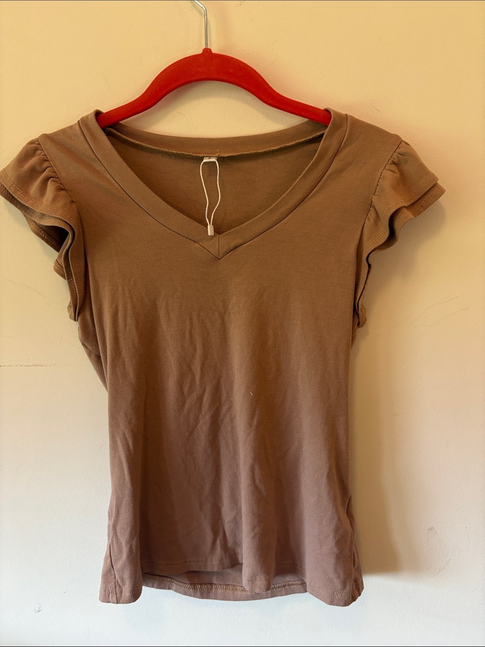 Source Unknown Taupe V-Neck Ruffle Sleeve Tee